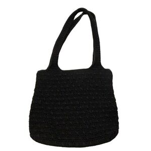 THE SAK Black Crochet Knit Two Straps Lined Compartment Zip Pocket Shoulder Bag